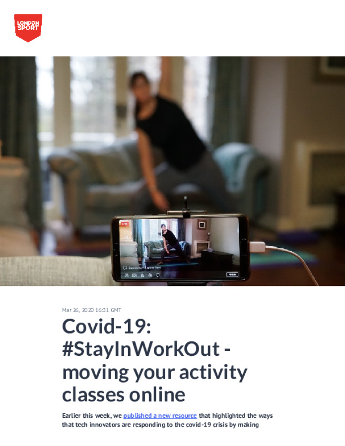 Covid 19 #StayInWorkOut moving your activity classes online