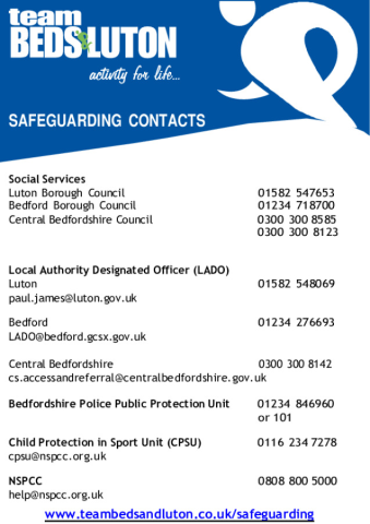 Safeguarding Contacts Flyer for All Adults, Coaches and Volunteers to share