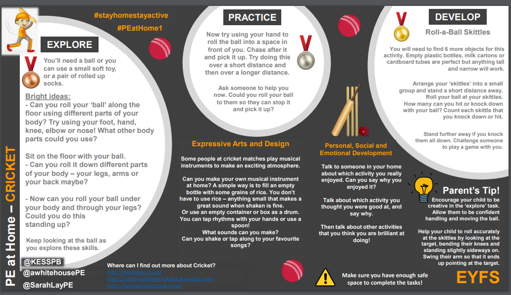 EYFS to KS4 Cricket skills and activities