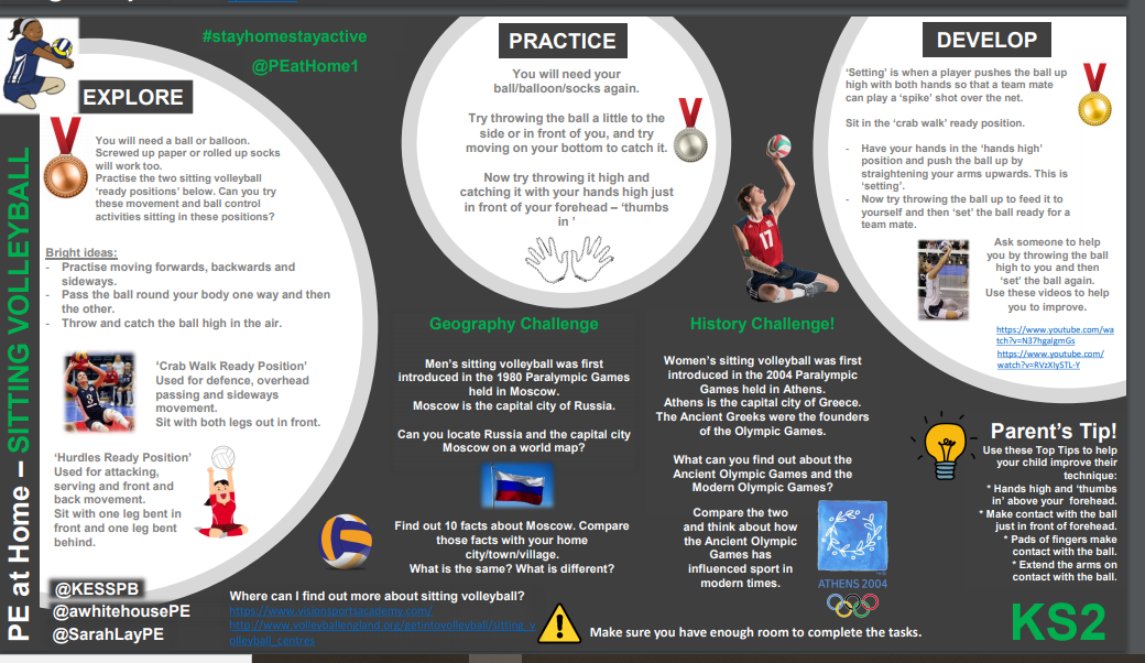 The history of sitting volleyball along with activity cards for pupils EYFS to KS4